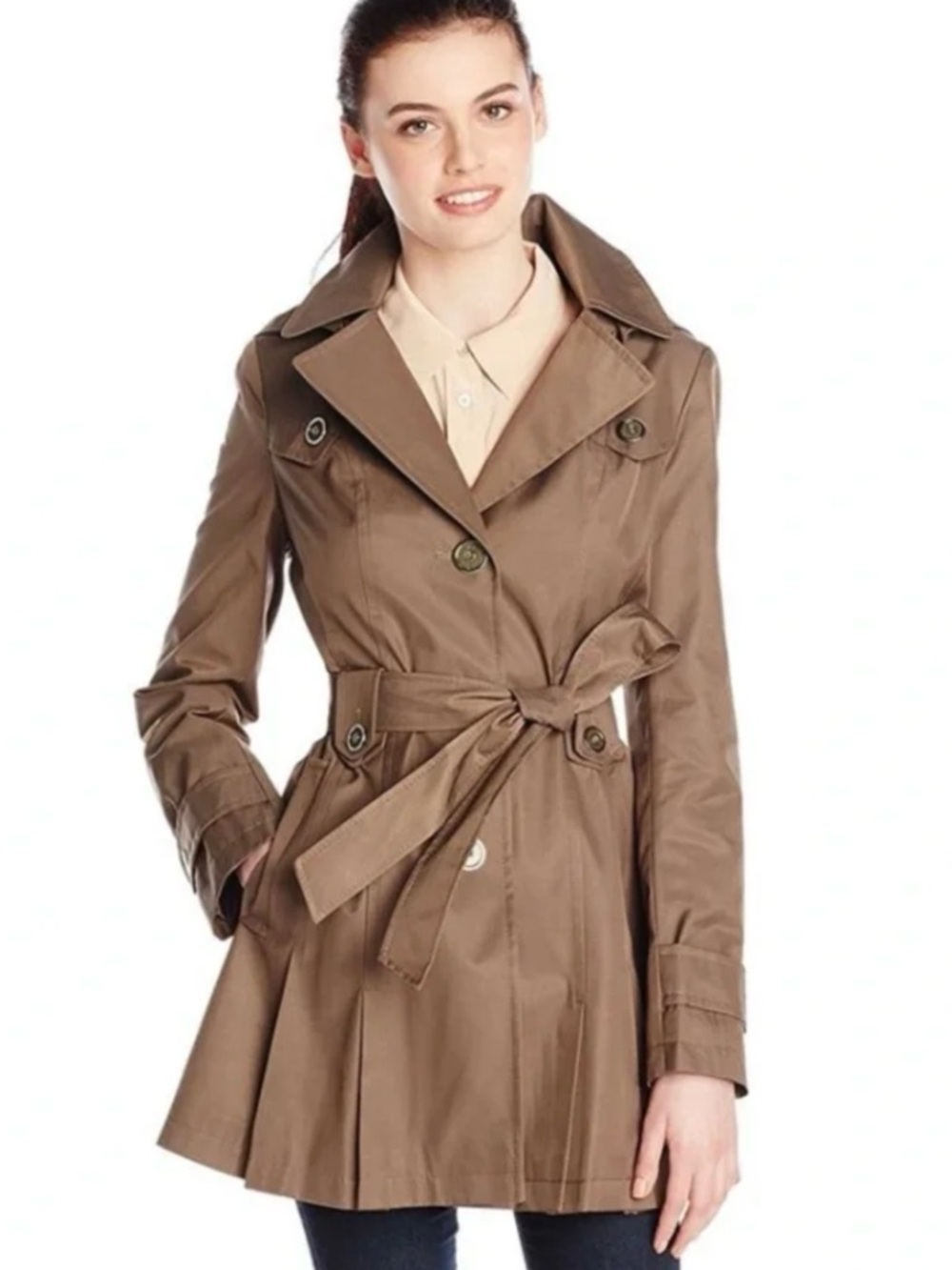 Via Spiga Pleated Trench Coat with Hood Size Medium